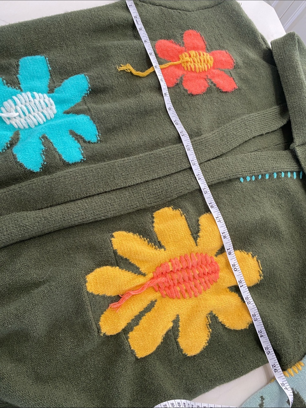 POL ANTHROPOLOGIE Olive Hooded Cardigan with Bright Floral Intarsia WOMANS L - Picture 5 of 8